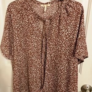 Brown and White Patterned Women's Top